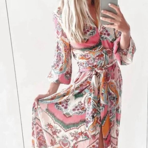 ZARA PRINTED WRAP DRESS - Picture 2 of 6